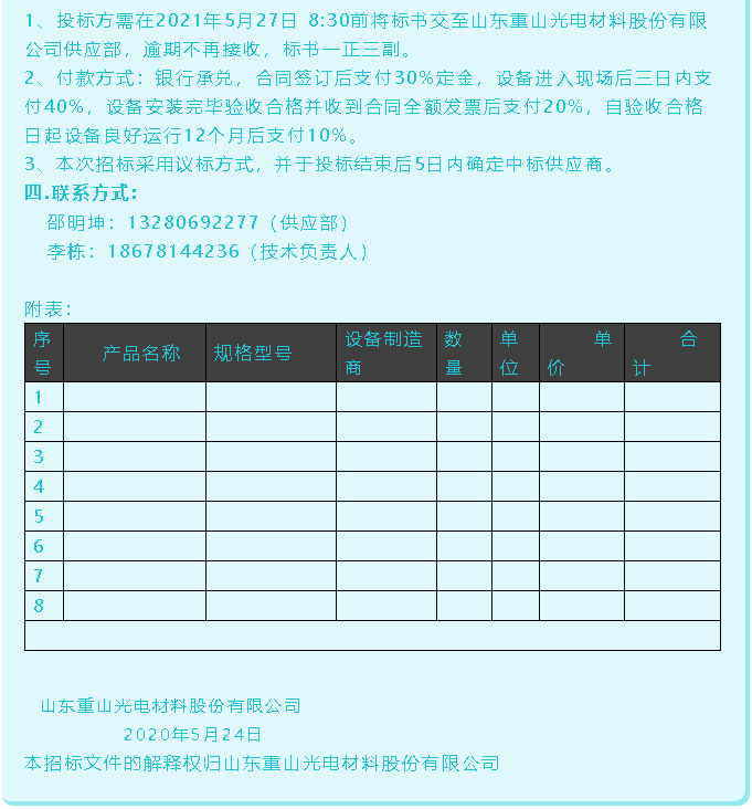 【招標(biāo)公告】重山光電62